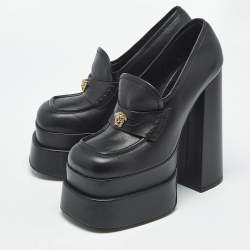 مملوكة مسبقًا Versace Black Leather Aevitas Block Heel Pumps Size 37