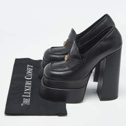مملوكة مسبقًا Versace Black Leather Aevitas Block Heel Pumps Size 37
