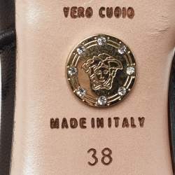 Pre Owned Versace Black Leather La Medusa Strappy Sandals Size 38