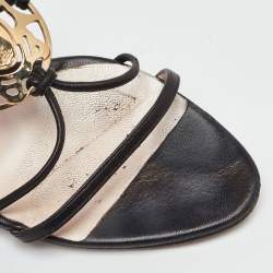 Pre Owned Versace Black Leather La Medusa Strappy Sandals Size 38