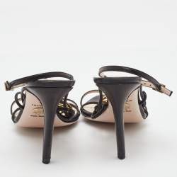 Pre Owned Versace Black Leather La Medusa Strappy Sandals Size 38