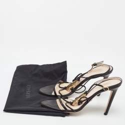 Pre Owned Versace Black Leather La Medusa Strappy Sandals Size 38