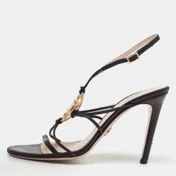 Pre Owned Versace Black Leather La Medusa Strappy Sandals Size 38