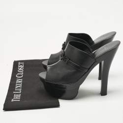 Pre Owned Versace Black Leather and Wooden Platform Medusa Sandals Size 39