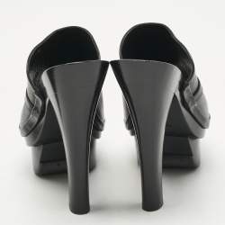 Pre Owned Versace Black Leather and Wooden Platform Medusa Sandals Size 39