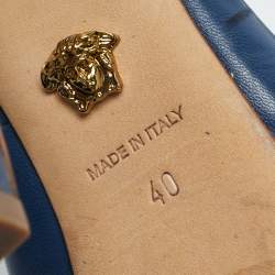 Pre Owned Versace Blue Leather Lace Up Ankle Length Boots Size 40