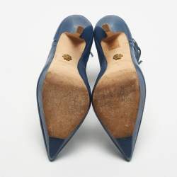 Pre Owned Versace Blue Leather Lace Up Ankle Length Boots Size 40