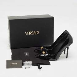 Pre Owned Versace Black Patent Leather La Medusa Pumps Size 38