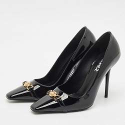 Pre Owned Versace Black Patent Leather La Medusa Pumps Size 38