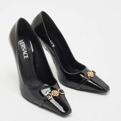 Pre Owned Versace Black Patent Leather La Medusa Pumps Size 38