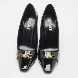 Pre Owned Versace Black Patent Leather La Medusa Pumps Size 38