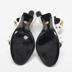 Pre Owned Versace White Leather Studded Ankle Strap Sandals Size 38