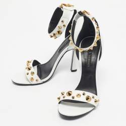 Pre Owned Versace White Leather Studded Ankle Strap Sandals Size 38
