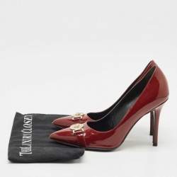 Pre Owned Versace Burgundy Patent Medusa Pointed Toe Pumps Size 38