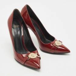 Pre Owned Versace Burgundy Patent Medusa Pointed Toe Pumps Size 38