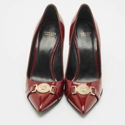 Pre Owned Versace Burgundy Patent Medusa Pointed Toe Pumps Size 38