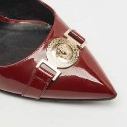 Pre Owned Versace Burgundy Patent Medusa Pointed Toe Pumps Size 38