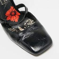 Pre Owned Versace Black Leather Ankle Wrap Block Heel Pumps Size 38