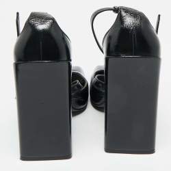 Pre Owned Versace Black Leather Ankle Wrap Block Heel Pumps Size 38