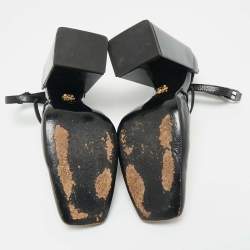 Pre Owned Versace Black Leather Ankle Wrap Block Heel Pumps Size 38