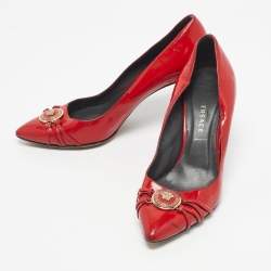 Pre Owned Versace Red Patent Leather Medusa Pointed Toe  Pumps Size 37