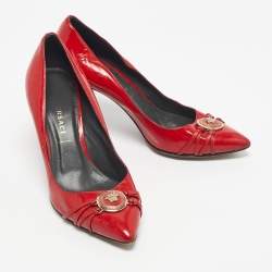 Pre Owned Versace Red Patent Leather Medusa Pointed Toe  Pumps Size 37
