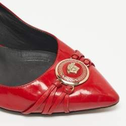 Pre Owned Versace Red Patent Leather Medusa Pointed Toe  Pumps Size 37