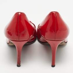 Pre Owned Versace Red Patent Leather Medusa Pointed Toe  Pumps Size 37