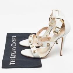 Pre Owned Versace White Leather Studded Medusa Ankle Strap Sandals Size 38