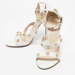 Pre Owned Versace White Leather Studded Medusa Ankle Strap Sandals Size 38