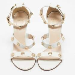 Pre Owned Versace White Leather Studded Medusa Ankle Strap Sandals Size 38
