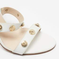 Pre Owned Versace White Leather Studded Medusa Ankle Strap Sandals Size 38