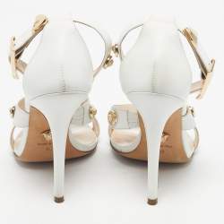 Pre Owned Versace White Leather Studded Medusa Ankle Strap Sandals Size 38