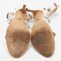 Pre Owned Versace White Leather Studded Medusa Ankle Strap Sandals Size 38