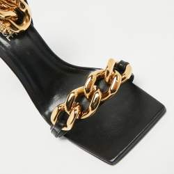 Pre Owned Versace Black Leather Medusa Chain Ankle Strap Sandals Size 41