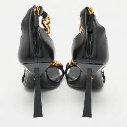 Pre Owned Versace Black Leather Medusa Chain Ankle Strap Sandals Size 41