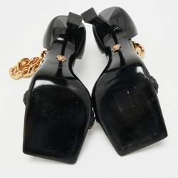 Pre Owned Versace Black Leather Medusa Chain Ankle Strap Sandals Size 41