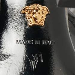 Pre Owned Versace Black Leather Medusa Chain Ankle Strap Sandals Size 41