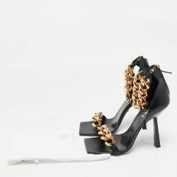 Pre Owned Versace Black Leather Medusa Chain Ankle Strap Sandals Size 41