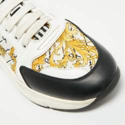 Pre Owned Versace Multicolor Leather and Canvas Baroque Printed Logo Low Top Sneakers Size 40