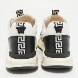 Pre Owned Versace Multicolor Leather and Canvas Baroque Printed Logo Low Top Sneakers Size 40