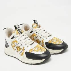 Pre Owned Versace Multicolor Leather and Canvas Baroque Printed Logo Low Top Sneakers Size 40