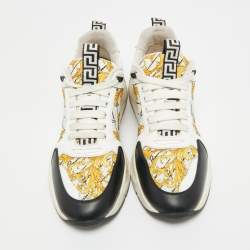 Pre Owned Versace Multicolor Leather and Canvas Baroque Printed Logo Low Top Sneakers Size 40