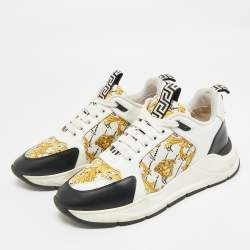 Pre Owned Versace Multicolor Leather and Canvas Baroque Printed Logo Low Top Sneakers Size 40