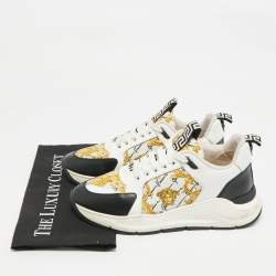 Pre Owned Versace Multicolor Leather and Canvas Baroque Printed Logo Low Top Sneakers Size 40