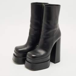 Pre Owned Versace Black Leather Aevitas Double Platform Boots Size 39