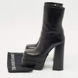 Pre Owned Versace Black Leather Aevitas Double Platform Boots Size 39