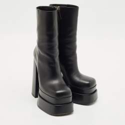 Pre Owned Versace Black Leather Aevitas Double Platform Boots Size 39