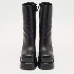 Pre Owned Versace Black Leather Aevitas Double Platform Boots Size 39