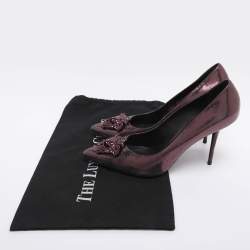 Pre Owned Versace Metallic Purple Leather Medusa Pointed Toe Pumps Size 41